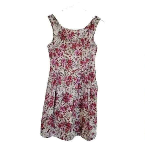 Forever 21 Women's White, Red & Pink Cotton Floral Sleeveless A-Line Lined Dress - Picture 1 of 11